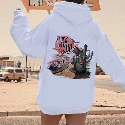 Women's Western Cactus Print Fleeced Hoodie