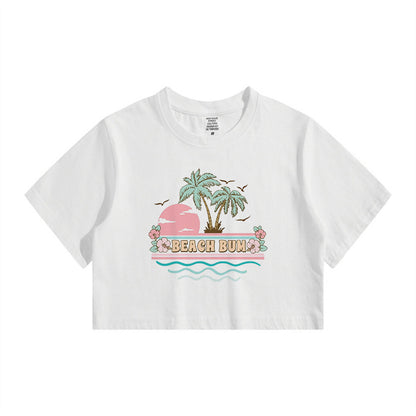 Ladies Beach Bum Floral Print Crop Tee