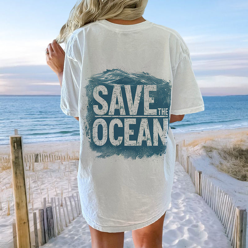 Save The Ocean Vintage Print Women's Cotton Tee