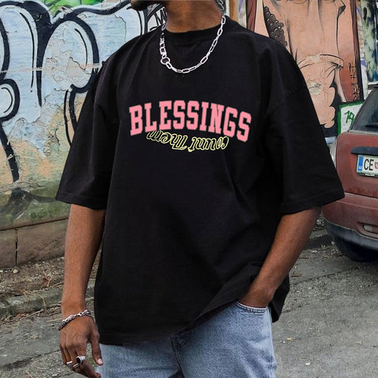 Blessings Letter Print Men's Oversized T-shirt