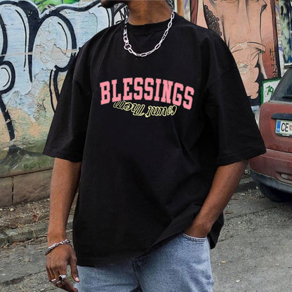 Blessings Letter Print Men's Oversized T-shirt Big & Tall