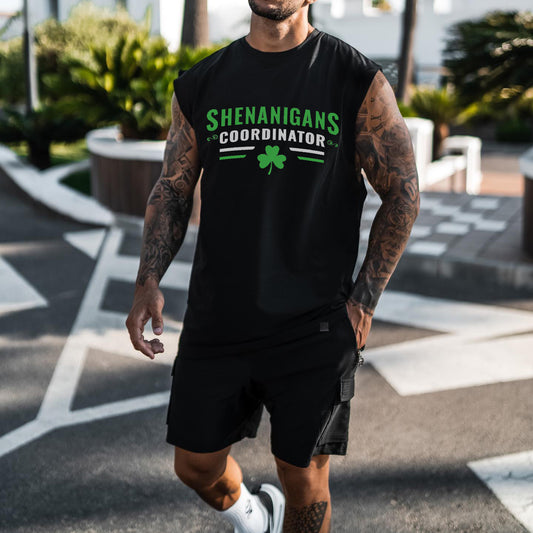 Shenanigans Coordinator Men's Shamrock Print Black Tank Top