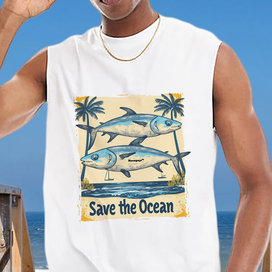 Ocean Fish Print Men's Cotton Tank Tops