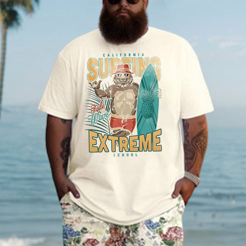 Surfing Bear Printed Men's Beach Vibes T-Shirt