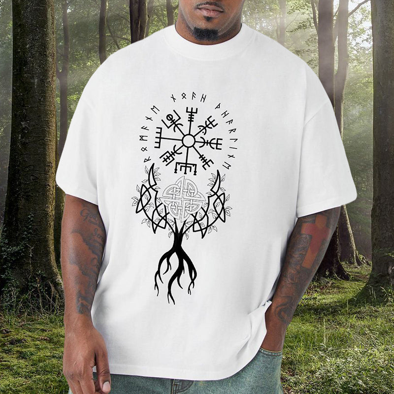 Viking Runes and Tree of Life Retro Graphic T-shirt Big and Tall