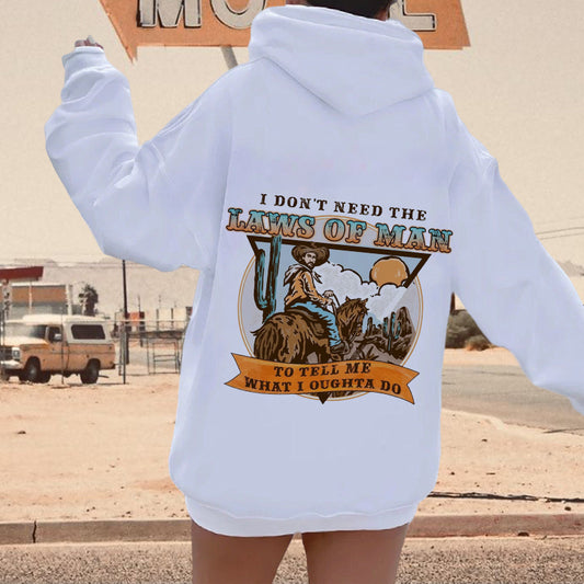 Women's Cowboy Man with Horse Print Fleeced Hoodie