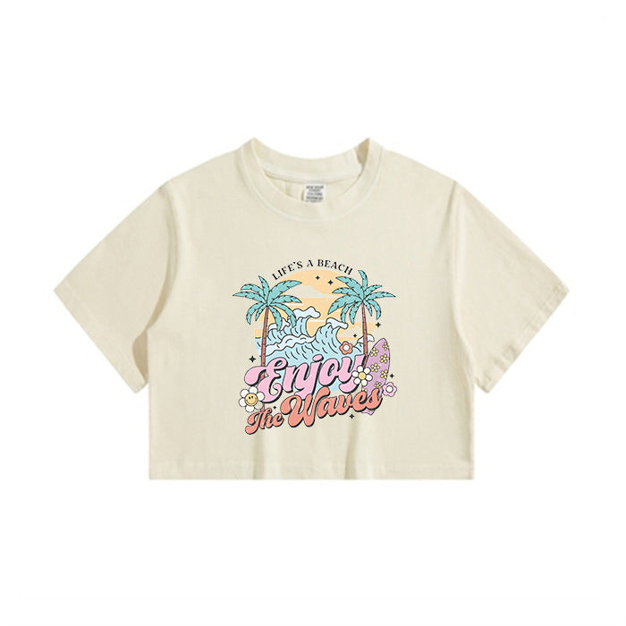 Enjoy the Waves Ladies Beach Vibes Crop Tee