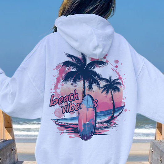 Beach Vibes Surf Lovers Women's Fleeced Hoodie