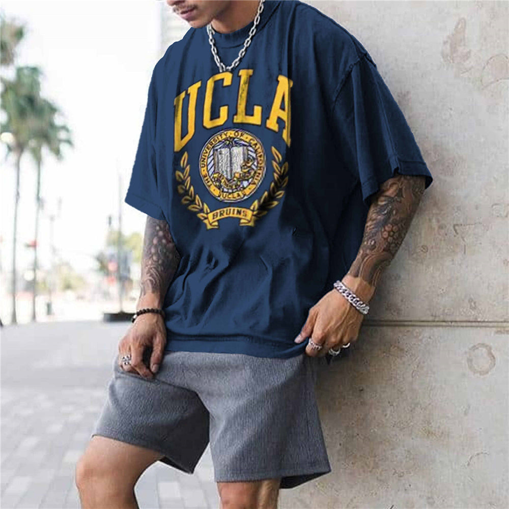 Men Graphic & Letter Print Loose Fit Round Neck T-Shirt