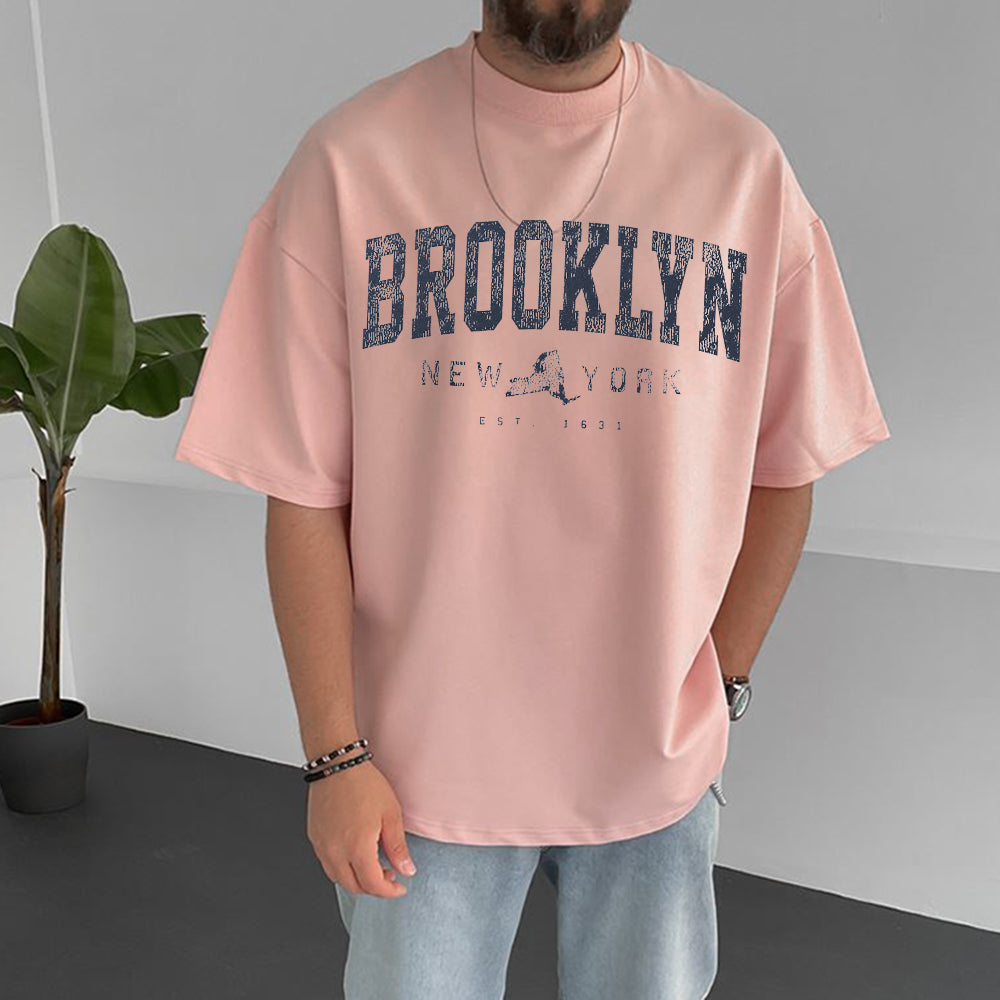 Brooklyn New York Men's Loose Fit Pink T-Shirts