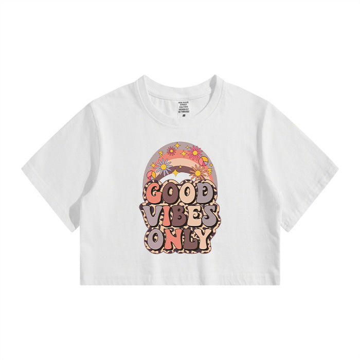 Lady's Good Vibes Only Letter Print Crop Tee