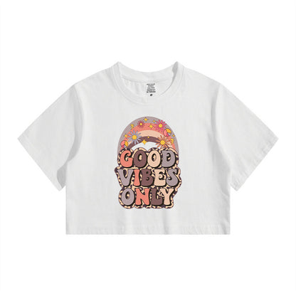 Lady's Good Vibes Only Letter Print Crop Tee