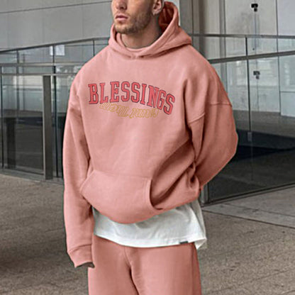 BLESSINGS Alphabet Graphic Print Men's Pink Sweatshirt