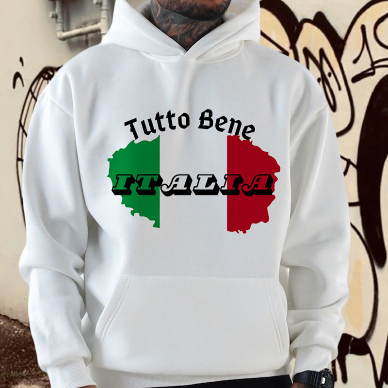 ITALIA Flag Print Men's Fleeced Hoodie