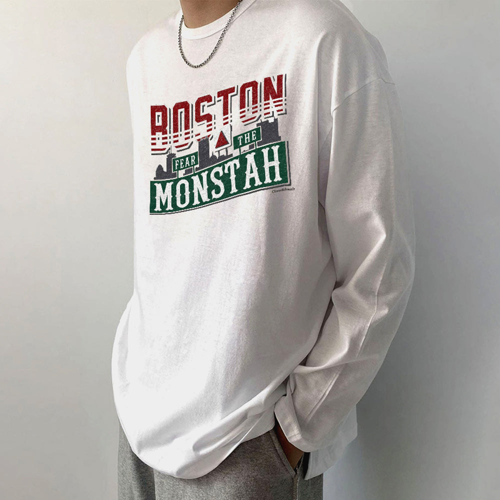 Boston Print Men's Casual Long Sleeve T-Shirts-B