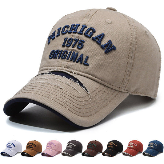 MICHIGAN Embroidered Ripped Colorblock Cap Hat