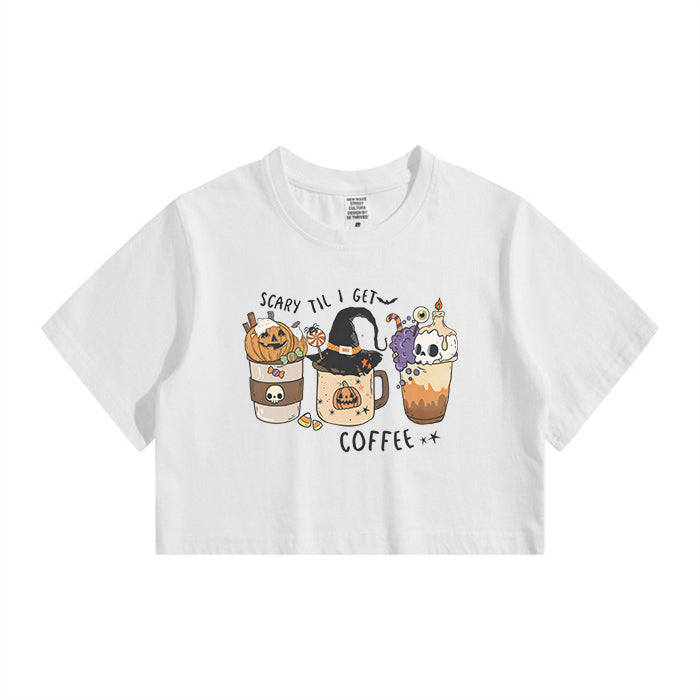 Halloween Pumpkin Coffee Lady's Crop Tee