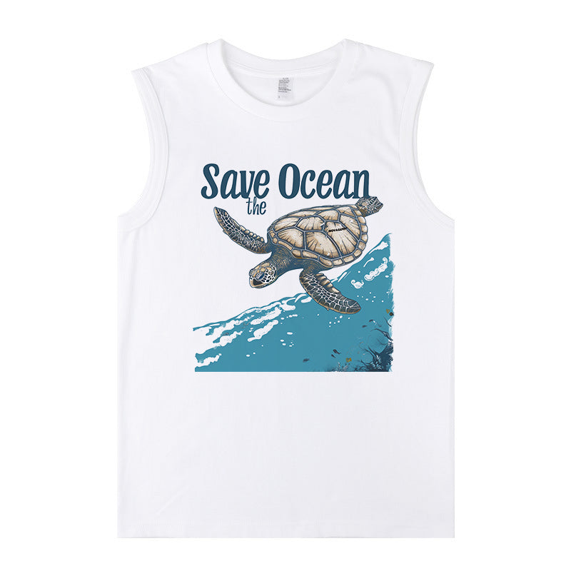 Sea Turtle Print Ocean Lover Men's Tank Top