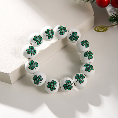 St. Patrick's Day Lucky Charm White Beaded Bracelet