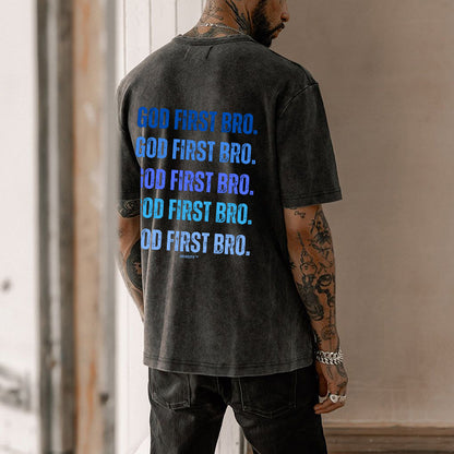 God First Bro. Men's Washed Black Cotton Tee