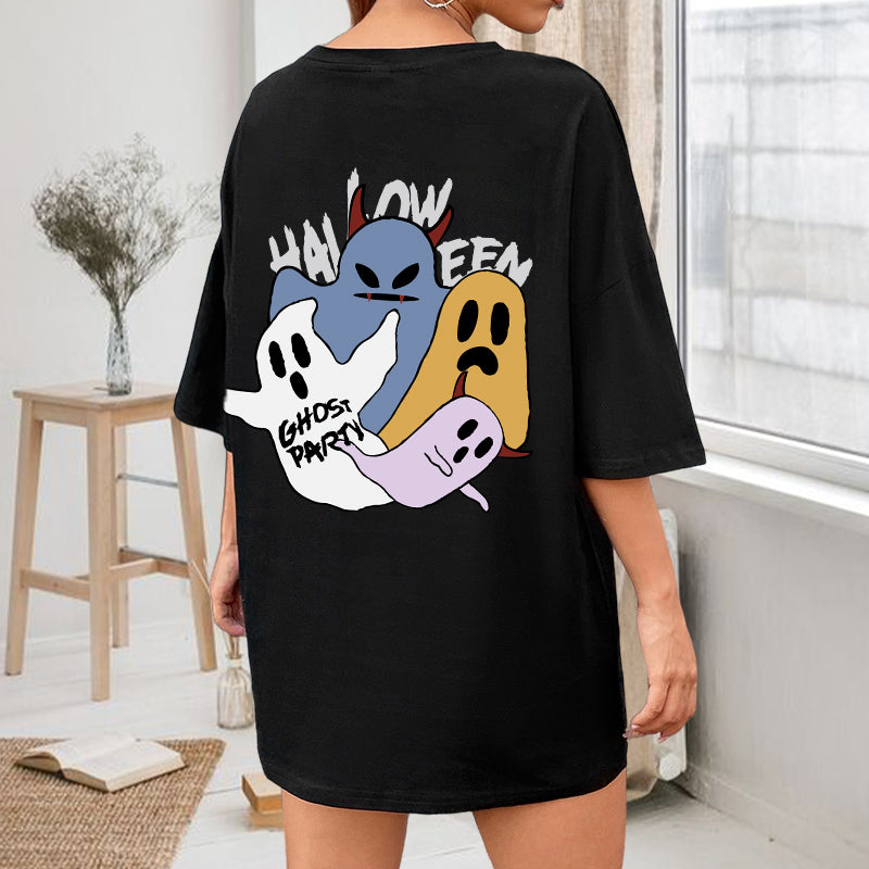 Halloween Ghost Print Women's Cotton T-shirt