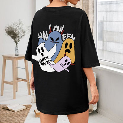 Halloween Ghost Print Women's Cotton T-shirt