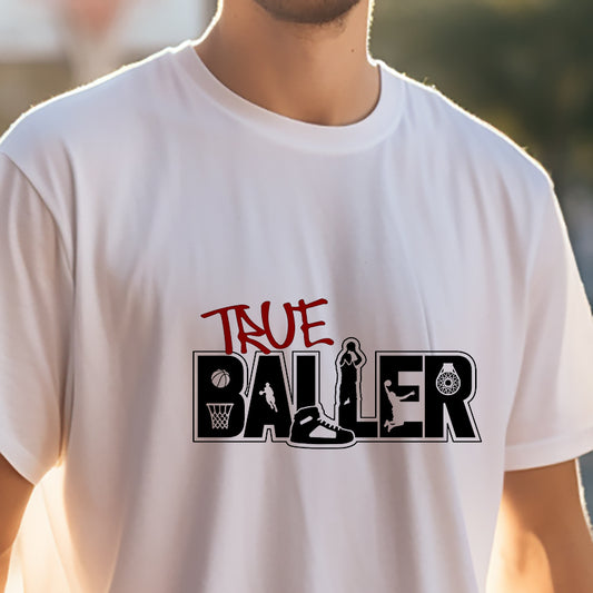 Basketball-inspired True Baller Letter Print Tee