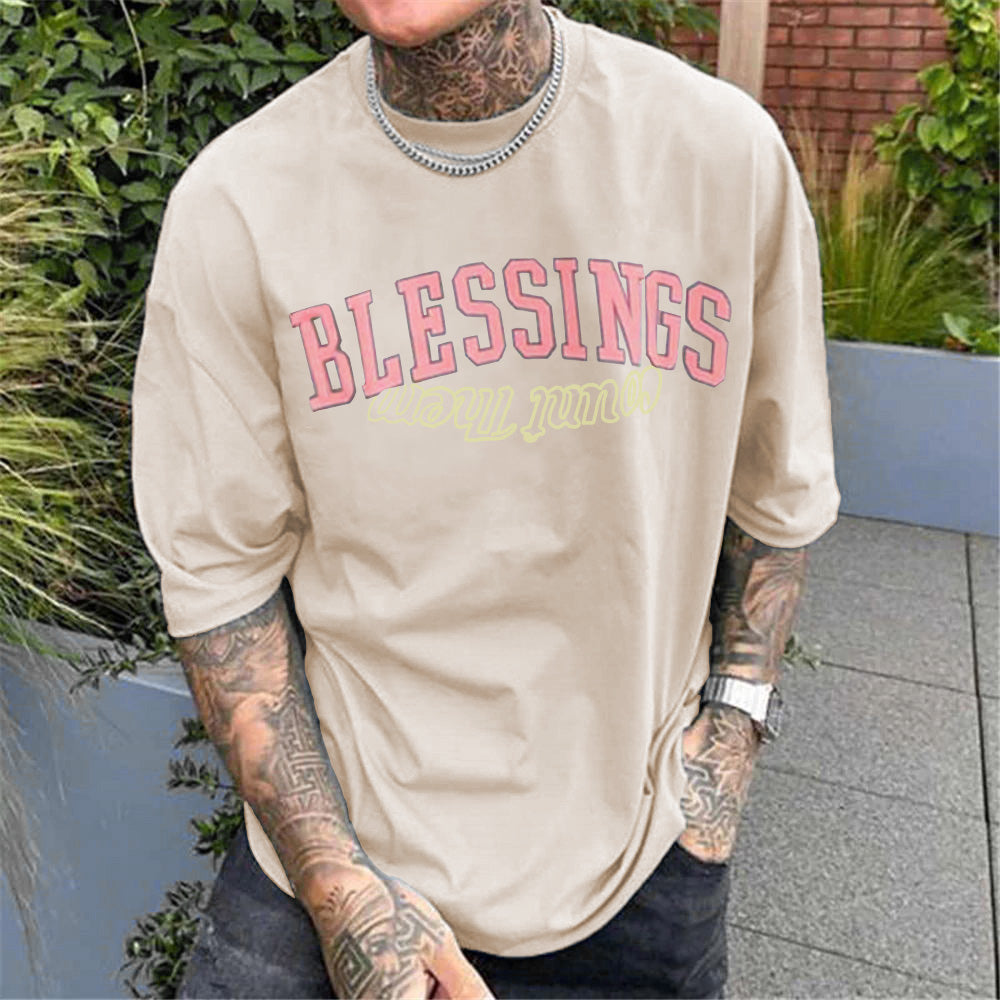 Blessings Letter Print Men's Oversized T-shirt Big & Tall