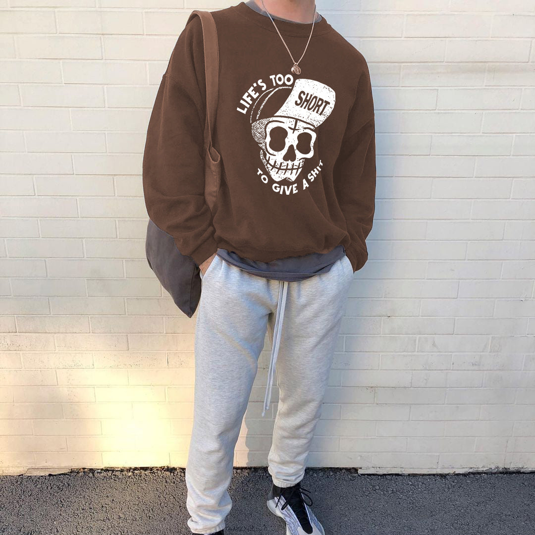 Skull Print Men's Coffee Color Sweatshirt