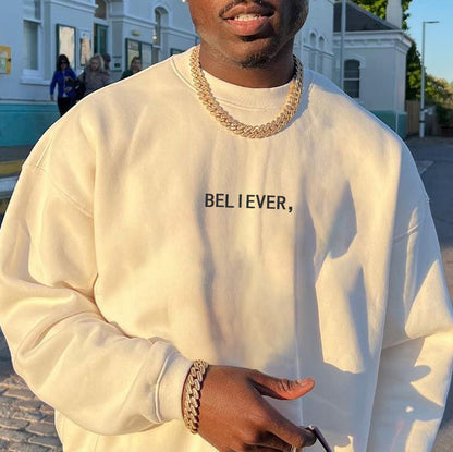 Believer Men's Crew Neck White Sweatshirt