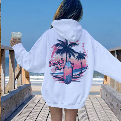 Beach Vibes Surf Lovers Women's Fleeced Hoodie