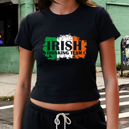 Women's Irish Pride Drinking Team Print Crop Tee