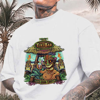 Tropical Vibes Tiki Bar Print Men's Oversized T-shirt