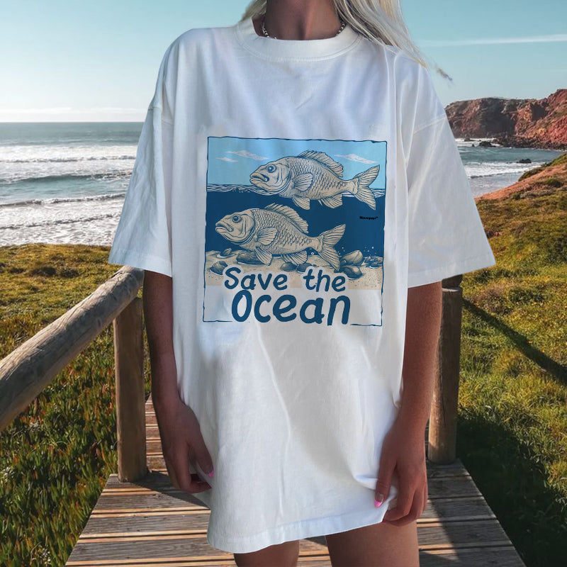 Ocean Fish Print Women's Ocean Lovers Cotton Tee