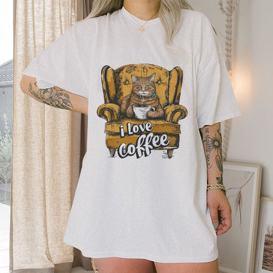 Cat with Coffee Women's Cotton Tee