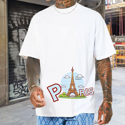 Paris Eiffel Tower Print Men's Short Sleeve Tee