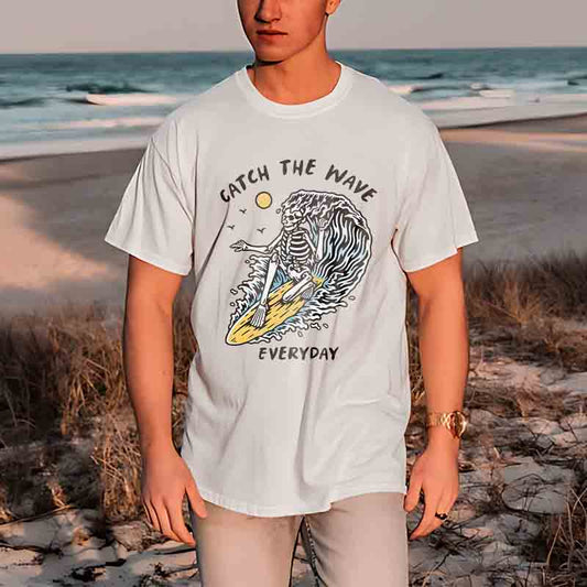 Catch the Wave Skeleton Printed Men's T-Shirt