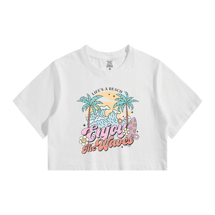 Enjoy the Waves Ladies Beach Vibes Crop Tee