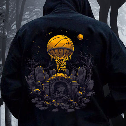 Halloween Vibes Basketball Lover Men's Fleeced Hoodie