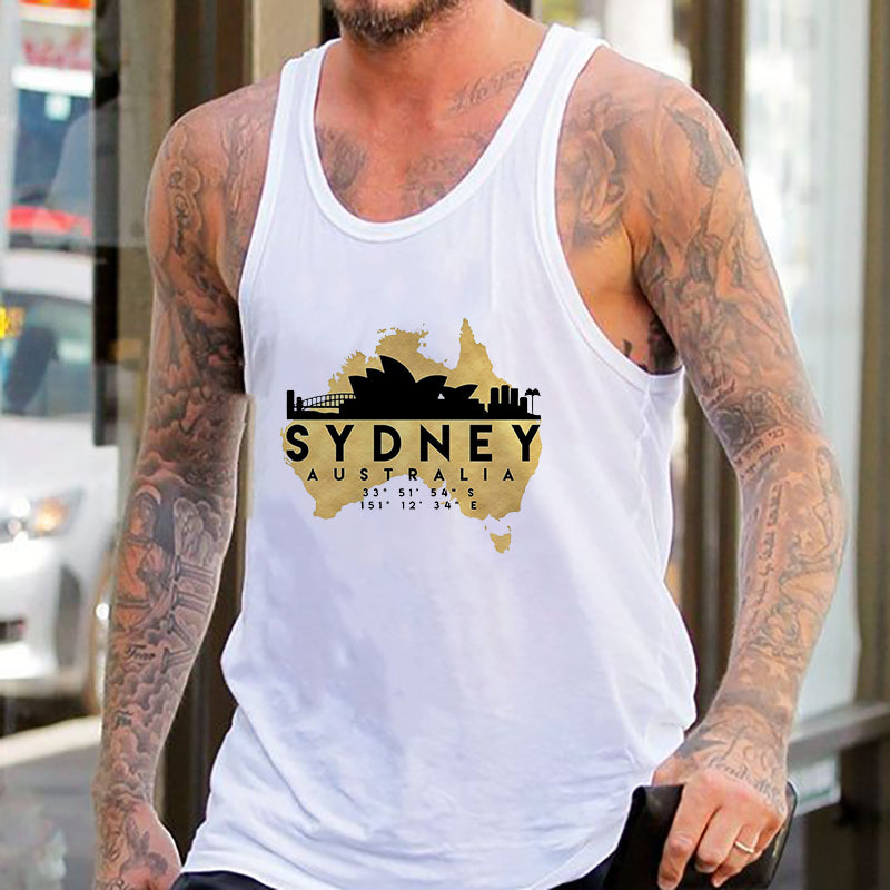 Men's Sydney Print Casual Tank Aussie Singlet