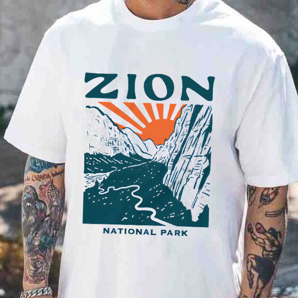 ZION Letter Graphic Print Loose Casual Men's T-Shirt