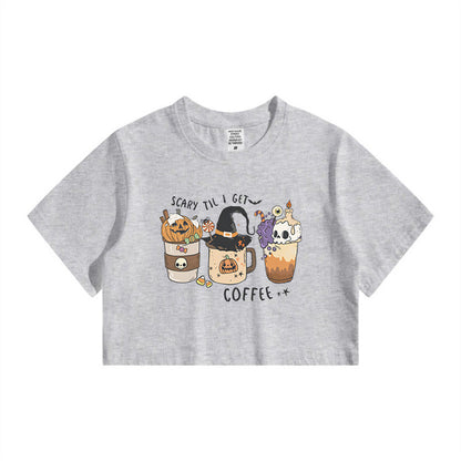 Halloween Pumpkin Coffee Lady's Crop Tee