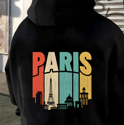 Silhouette of Paris Citycapes Men's Black Hoodie