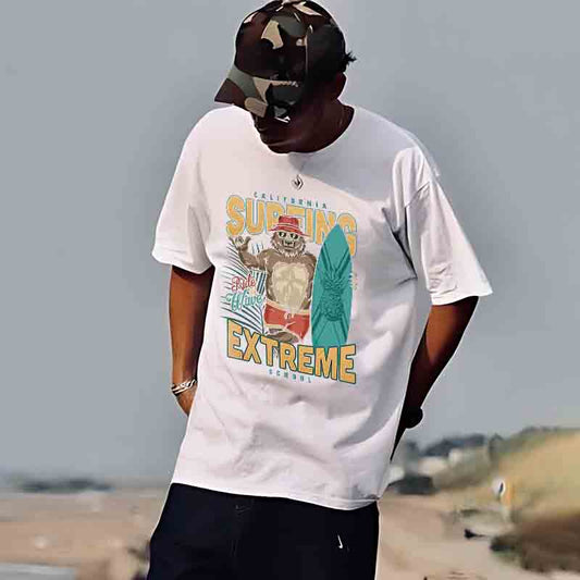 Surfing Bear Printed Men's Beach Vibes T-Shirt