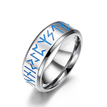 Nordic Blue Runic Viking Ring