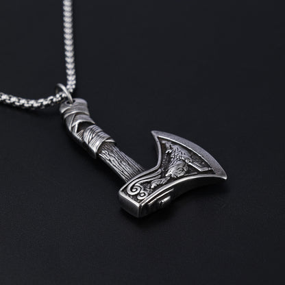 Vintage Stainless Steel Viking Axe Men's Necklac