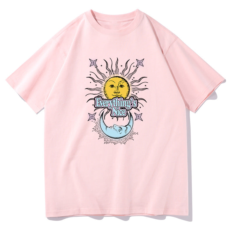 Sun and Moon Print Women's Short Sleeve T-shirt