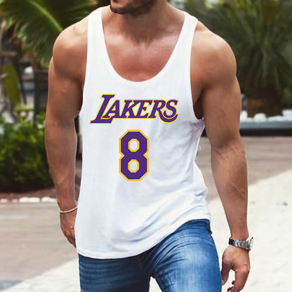 LAKERS Graphic Print Crew Neck Casual Tank Top-A