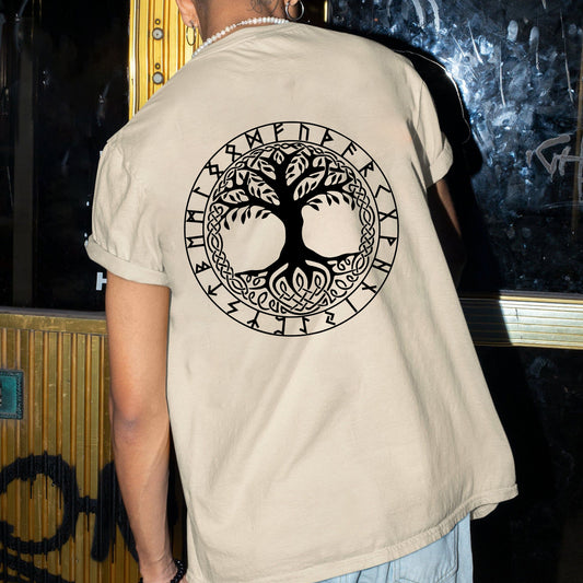 Yggdrasil Print Norse Mythology Men's Cotton T-shirt