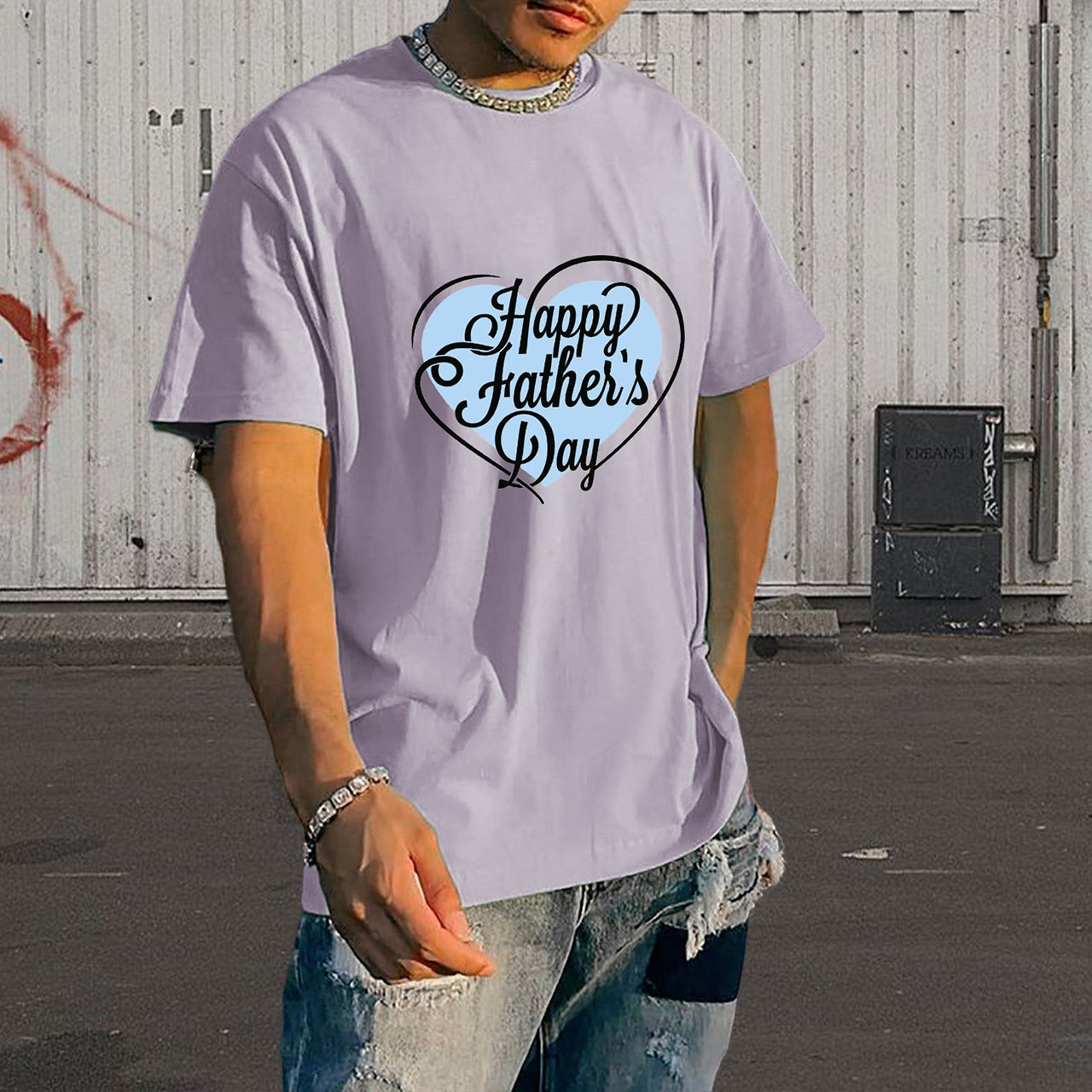 Men's Happy Father's Day Print Cotton T-shirt